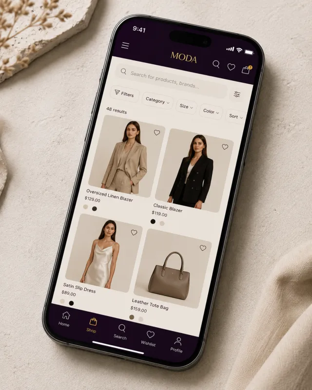 An app for a fashion and branded clothing store