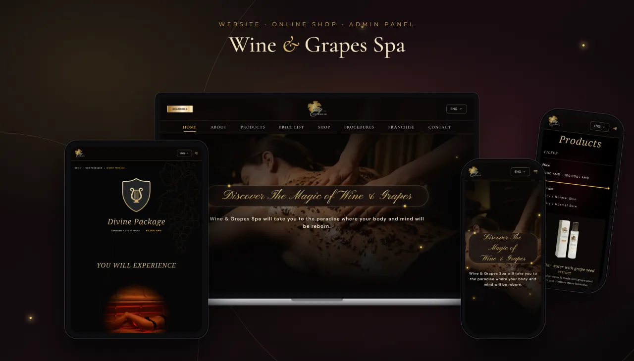 Wine & Grapes Spa: a premium spa website with an online shop