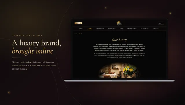 Wine & Grapes Spa: a premium spa website with an online shop