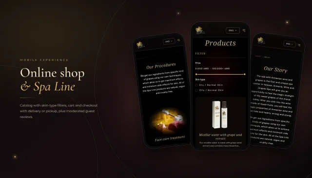 Wine & Grapes Spa: a premium spa website with an online shop